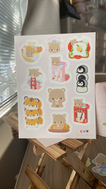 Penguin, Bear Asian Snacks Tiger Bread Avocado Toast Mochi Sticker Sheet | 4.2x5.5 inches sheet | Drawwithkristi Popular Designs