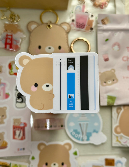 Vé BART với Nhãn dán Vinyl trong suốt của Toffee Bear | Vận tải nhanh vùng Vịnh | Nhãn dán dưới 5 | Quà tặng vùng Vịnh | Quà tặng dưới 5 tuổi