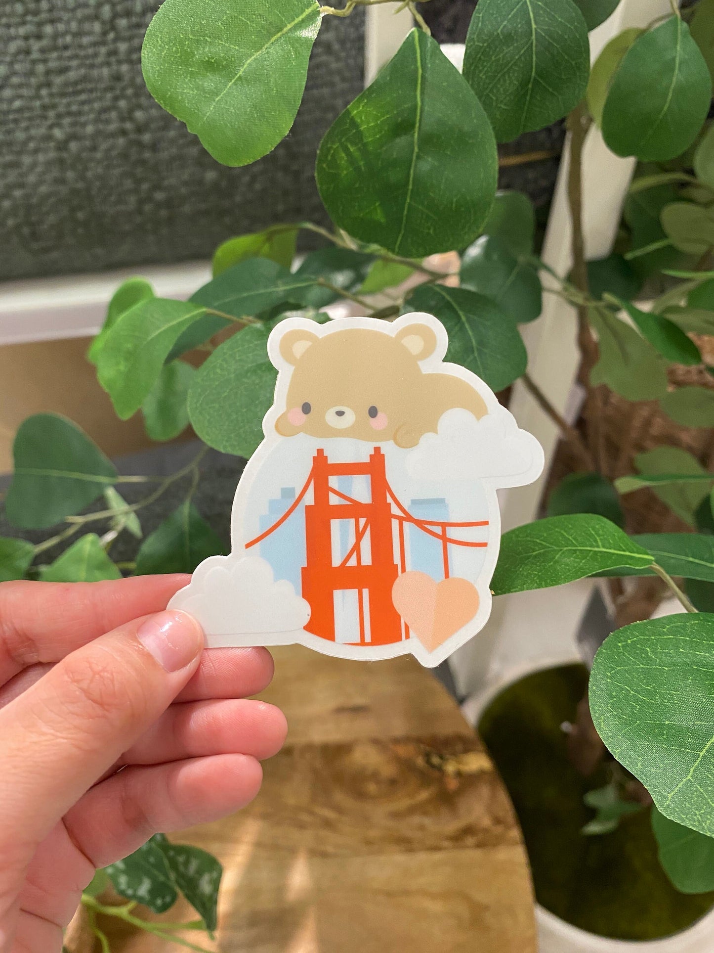 San Francisco Bay Area Golden Gate Bridge Braunbär Transparenter Vinyl-Aufkleber