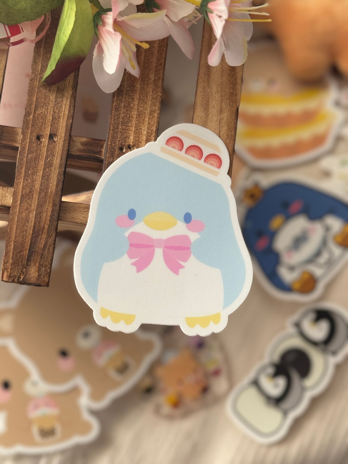 Blue Penguin Birthday Cake Vinyl Sticker | Gifts under 5 | Waterproof and Weatherproof